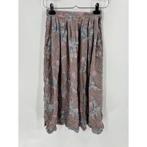 Ms Interpret Vintage Skirt Womens XS Pink Blue Floral Midi Pleated Pockets Zip